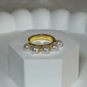 Pearl Ear Cuff - Elegant Gold Tone Ring with Five Lustrous Pearls for Stylish Everyday Wear