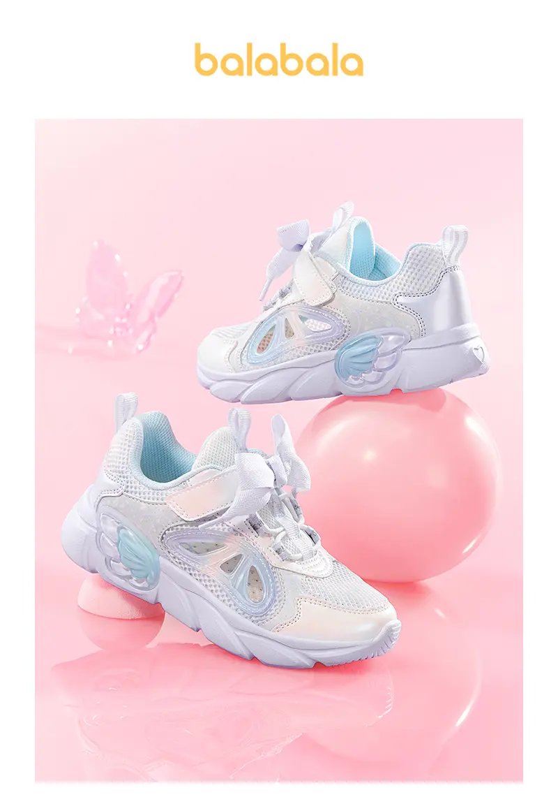 Balabala Girls' Casual Sneakers Trainer Shoes - 1 Pair for 11-12 Yrs, 12-13 Yrs, Lightweight Breathable Synthetic Fabric & Mesh, Cute Bow, Velcro Quick-On Straps, Round Toe, Playful Design