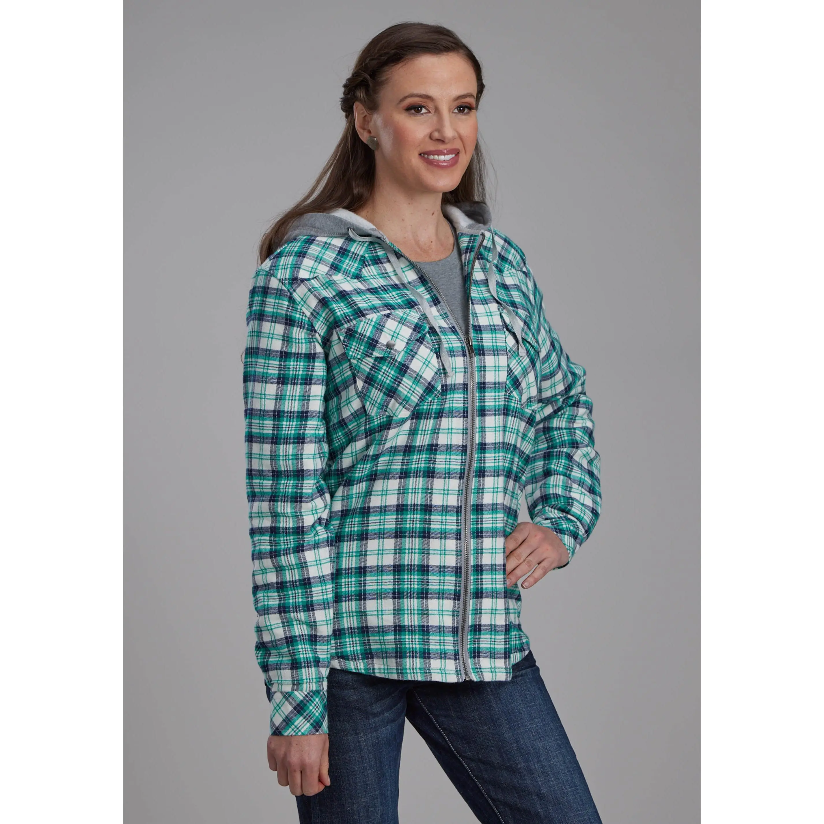 Womens Thermal Lined Flannel Shirt Snap Jacket