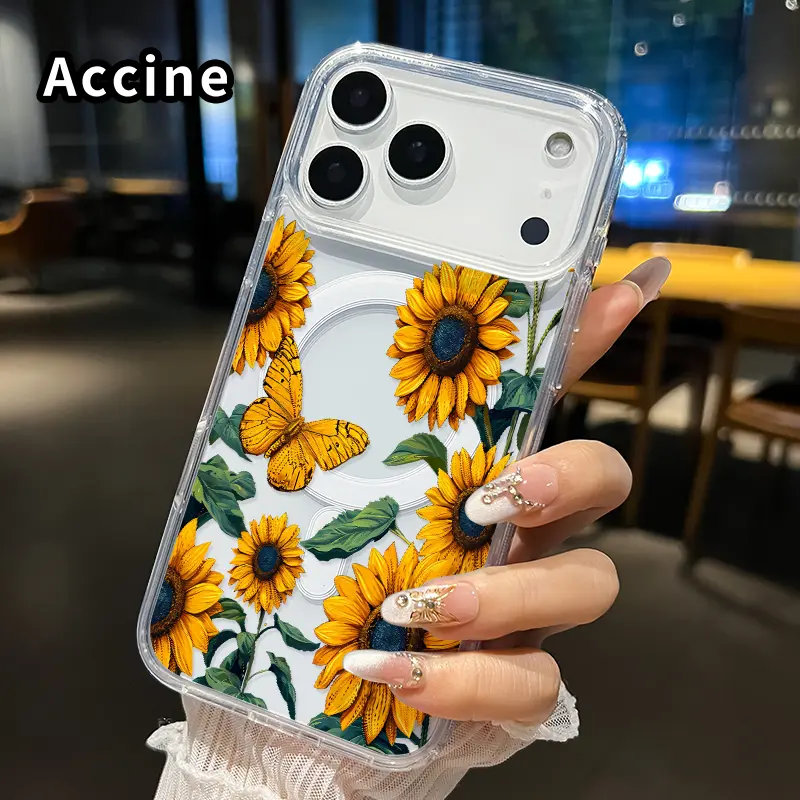 Magnetic Protective Silicone Cover for iPhone 17/16 Pro Max Plus/15/14/13/12/11/Air, Transparent Hard Acrylic Back, Soft Edge 4-Corner Bumper, Shockproof Casing with Wireless Charging Compatibility & Protection Accessories