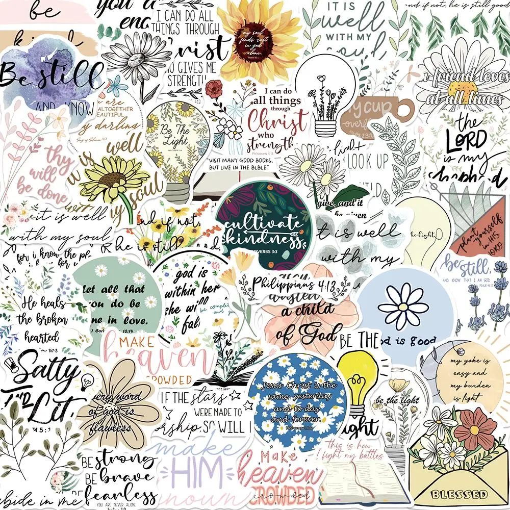Bible Verse Sticker, 50pcs/set Creative Bible Verse Stickers, DIY Decorative Sticker for Scrapbooking, Journaling, Gift Wrapping, Teenage Girl Gifts