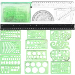 18 Pcs Geometric Drawings Templates, Drawing Stencils, Drawings Tools, Stencils for Drawing, Drafting Stencil with a Storage Bag for Architecture, Studying, Office, Designing
