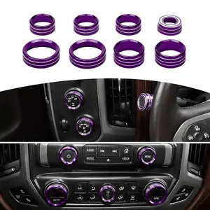for Silverado Radio AC Control Knobs Cover Trim Rings Purple for Chevy Silverado Suburban GMC Sierra 2014-2018 Purple Interior Accessories 8pcs