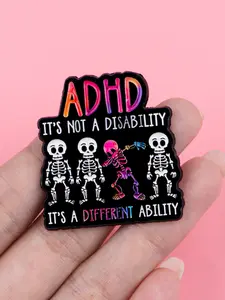 ADHD Rock Skull & Quote Enamel Pin, Punk Vintage Zinc Alloy Badge, Fashion Backpack Sweater Accessory, Halloween Party Gift