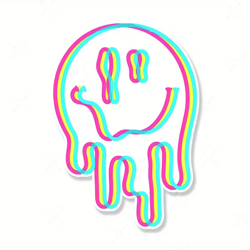Melting Acid Smiling Face Psychic Stickers - Neon Rainbow Psychic Car Stickers, Suitable for Various Surfaces Such As Cars, Laptops, Water Bottles, Motorcycles, Walls, Etc. - Durable Decorative Stickers, Laptop Stickers | Fun Design | Bright Colors