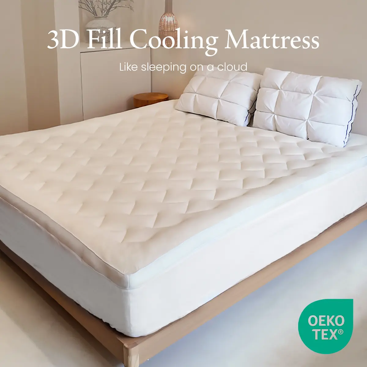 APSMILE Extra Thick 3D Fill Cooling Mattress Topper, Natural Cooling Cotton Cover, Overfilled with Snow Down Alternative, Breathable and Supportive, Ideal for Restless Sleepers, Luxury Hotel Quality