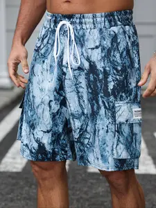 【Plus Size】 Men's Regular Fit Marble Print Swim Shorts, Casual Comfy Breathable Shorts for Summer, Men's Bottoms for Outdoor Activities, Swimming Shorts