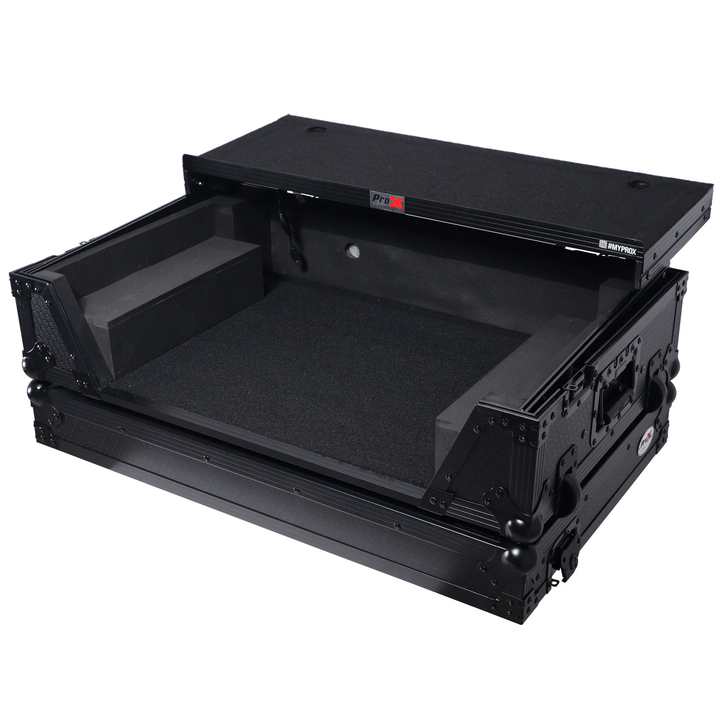 Pro X Flight Style Road Case For Pioneer DDJ-FLX10 DJ Controller with Laptop Shelf 2U Rack Space Wheels - Black Finish