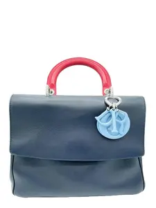 Pre-owned Dior Leather Mini Bags Blue Be Mini Flap Bag with Red Handles and Blue Tassel Detailing