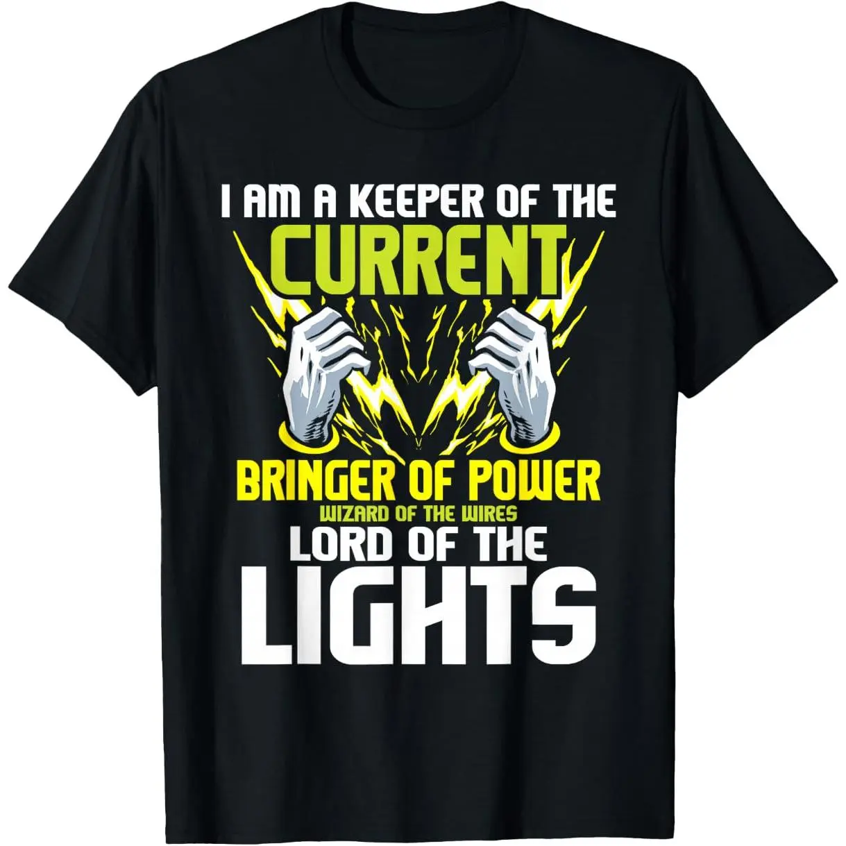 Men's "Keeper of The Current" Graphic T-Shirt for Linemen & Electricians, Soft Breathable Short Sleeve Round Neck Basic Tee