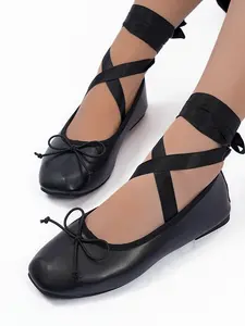 Women's Cross Strap Ballet Shoes, New Bow Princess Fairy Style Flat Retro Mary Jane, Elegant Outdoor Wear