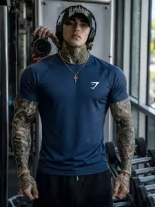 Men's Fitness Shirt, Athletic Style Activewear, Casual Running Quick-Dry Breathable Tight Fit Short Sleeve T-Shirt, Gym Training Night Run Comfortable Skin-Friendly