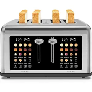 4 Slice Toaster Touch Screen, Stainless Steel Toasters Digital Timer, Dual Control Panel Toasters, 8 Shade Settings 6 Bread Types for Bagel, Cancel, Defrost 1650W