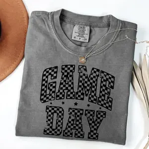 Comfort Colors Checkered Game Day T-shirt, Checkered Football Tshirt, Big Game Touchdown Tee, Tailgate Party Outfit, Sports Fan Fall Football Tee