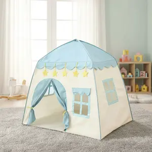 【Outdoor Leisure】Kids' Party Play Tent - Pink/Blue Pretend Playhouse Indoor Playhouse | Yellow Star Design | Princess Fairy Tale Toy Castle for Girls | Holiday Gift for Birthday/Christmas/Thanksgiving/Halloween | No Accessories Included