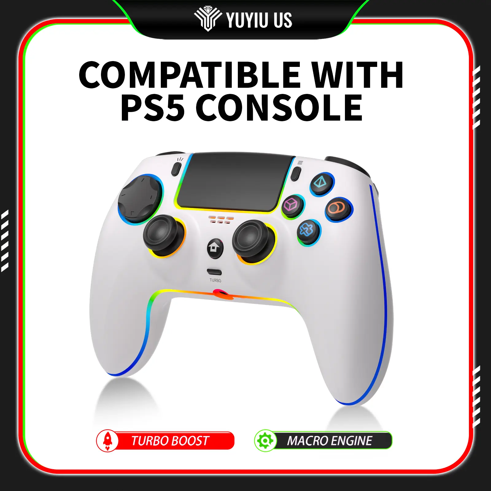 Wireless Controller Compatible with PS5/Android/IOS/Steam Deck, Gamepad with LED Lighting/Hall Effect Trigger/Turbo/Macro/Dual Vibration/3.5mm Headset Jack/ grips/ 1500 mAh Battery techvibes