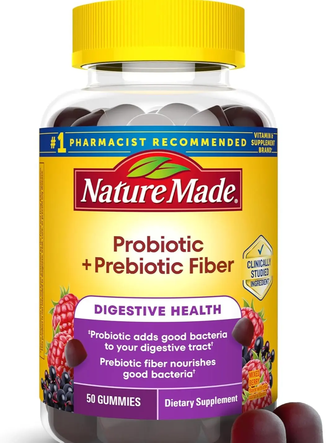 Nature Made Probiotic + Prebiotic Fiber Gummies for Daily Gut Health, Fiber Supplement, 50 Gummies