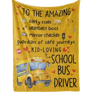1pc Gifts for bus drivers (men and women) - Christmas and birthday blankets, Slogan Print Blanket, soft and comfortable yellow flannel blankets