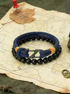 Set of 2 Handmade Braided Rope Bracelets for Men, Beaded Onyx Stone Jewelry, Perfect Gift for Him