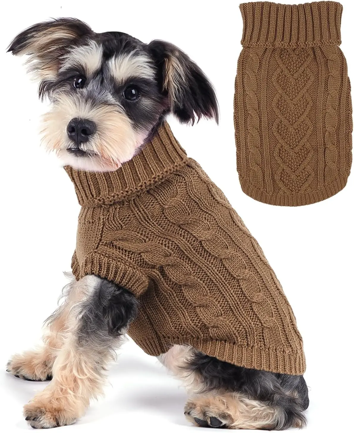 Dog Sweaters for Small Dogs Dog Clothes for Winter Solid Knitted Puppy Clothes Warm Chihuahua Sweater Turtleneck Pullover Pet Cat Sweater Thanksgiving Knitwear (Khaki, S)
