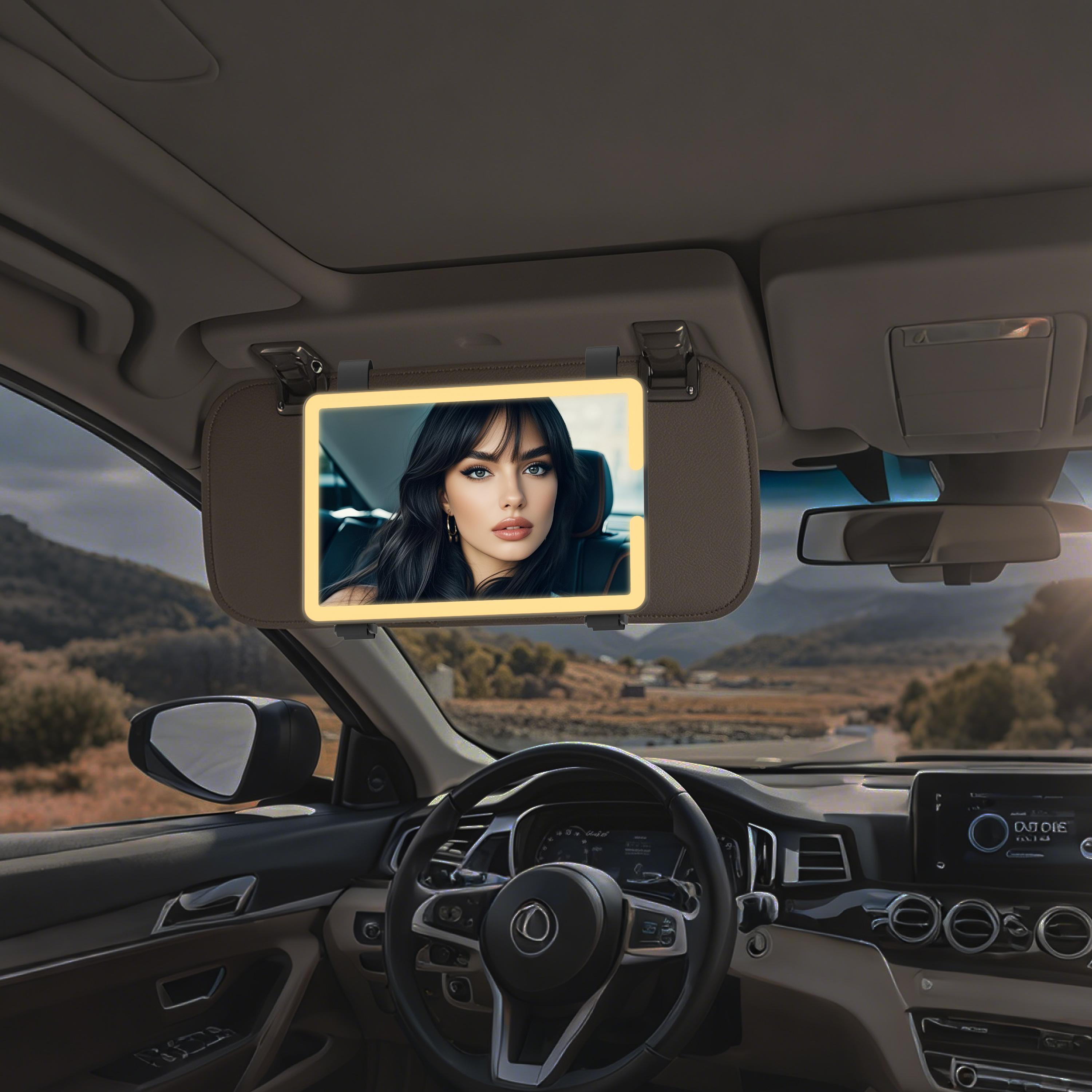 LED Car Sun Visor Makeup Mirror: Rechargeable with 3 Light Modes, Touch Dimming, and Adjustable Strap