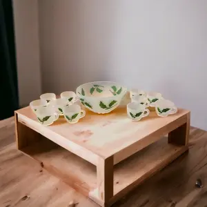 Vintage Federal holly berry Christmas glass punch bowl set