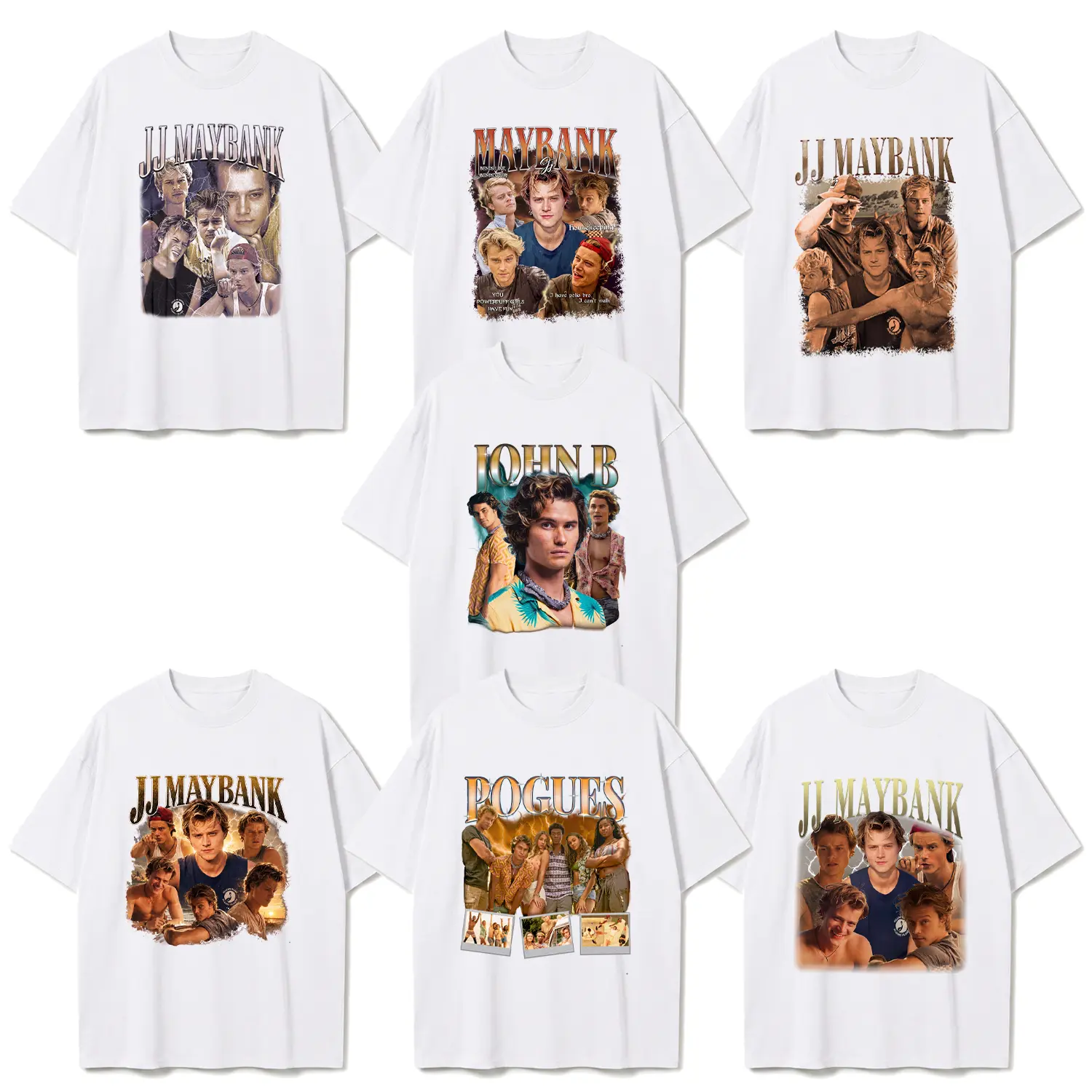 OBX5 JJ Maybank & Pogues Graphic T-Shirt, Outer Banks Season 5 Fan Tee, John B Vintage Collage Shirt, Pogue Crew Gift