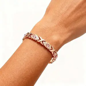 Infinite Clover Jewelry Magnetic Copper Bracelet for Women Adjustable Ladies' Wristband with Neodymium Magnets & Cubic Zirconia Eco-friendly Alloy Pain Relief Gift