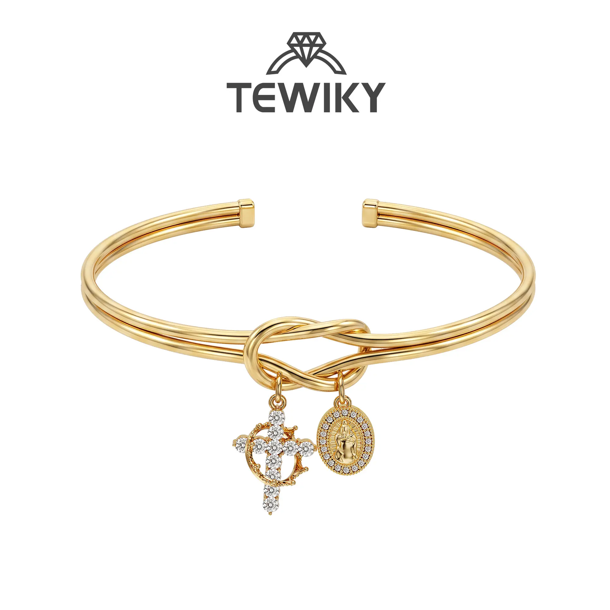 TEWIKY 14K Gold Plated Gold Crown Cross Jesus Pendant Knotted Bracelet, Women's Fashion Jewelry, Light Luxury Women's Religious Style Fashion Jewelry Accessories