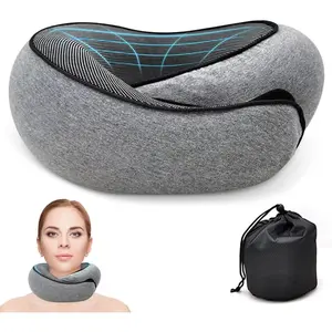 Travel Neck Pillow for Airplanes 100% Memory Foam 360° Head Support Breathable & Washable Cover Compact for Travel Car & Flights