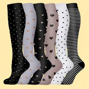 MhzyCaus 6 Pairs Calf Compression Socks for Men & Women – Breathable, Quick-Dry & Stylish Dots for Running, Gym, Travel & Daily Wear Floral Knee-High Pastel Flower