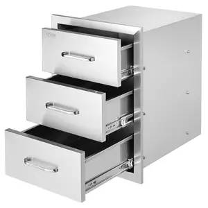 VEVOR Outdoor Kitchen Drawers 16 Wx 21.5 Hx 18 D, Flush Mount Triple Access BBQ Drawers with Stainless Steel Handle, BBQ Island Drawers for Outdoor Kitchens or BBQ Island Patio Grill Station