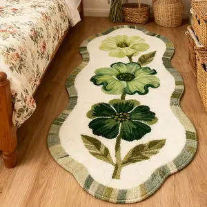 Modern Geometric Fashion Three-Color Flower Print Carpet, Foldable Plush Rug for Living Room Bedroom Corridor Kitchen