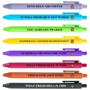 8-Pack Smooth-Writing Black Ink Sarcastic Pens - Comfort Grip for Office Drifters, Gift for Work Buddies, Funny Teacher Pens