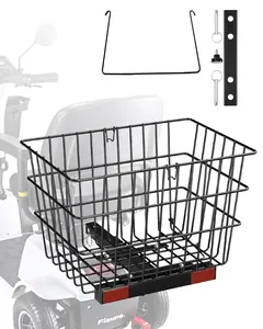 Heavy Duty Scooter Rear Basket with Handle for Mobility Scooters, Durable Cargo Carrier with 1-Inch Receiver, Universal Mounting, Easy Attachment, Weather Resistant Steel Construction, Ideal for Travel and Daily Use