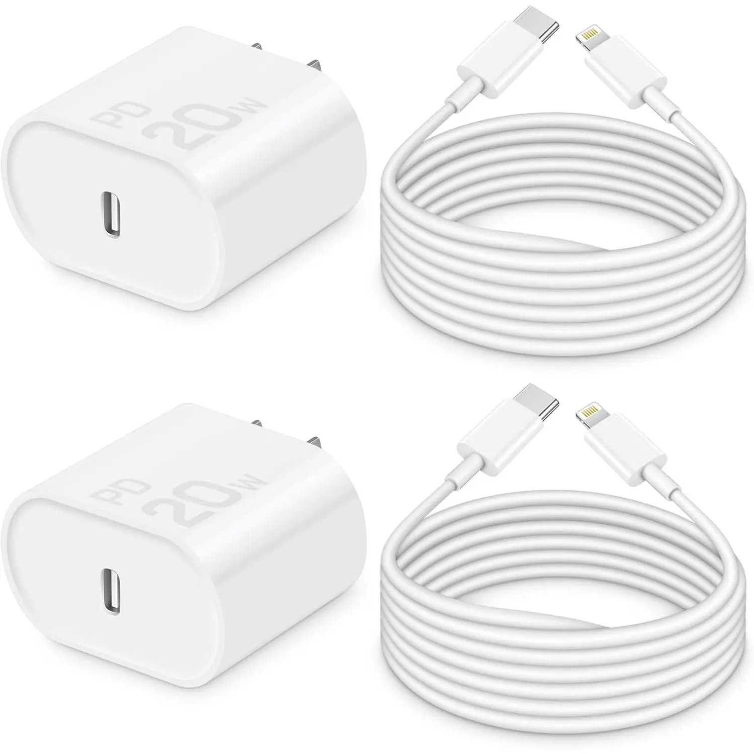 2-Pack MFi-Certified 20W PD iPhone Charger Set, 10Ft Lightning Cord & 6Ft Type-C Cable with Travel Plug, Fast Charging for iOS Smartphone, Cellphone, Electronic Mobile Devices (iPhone 14/13/12/11, iPad & More), Pd 3.0