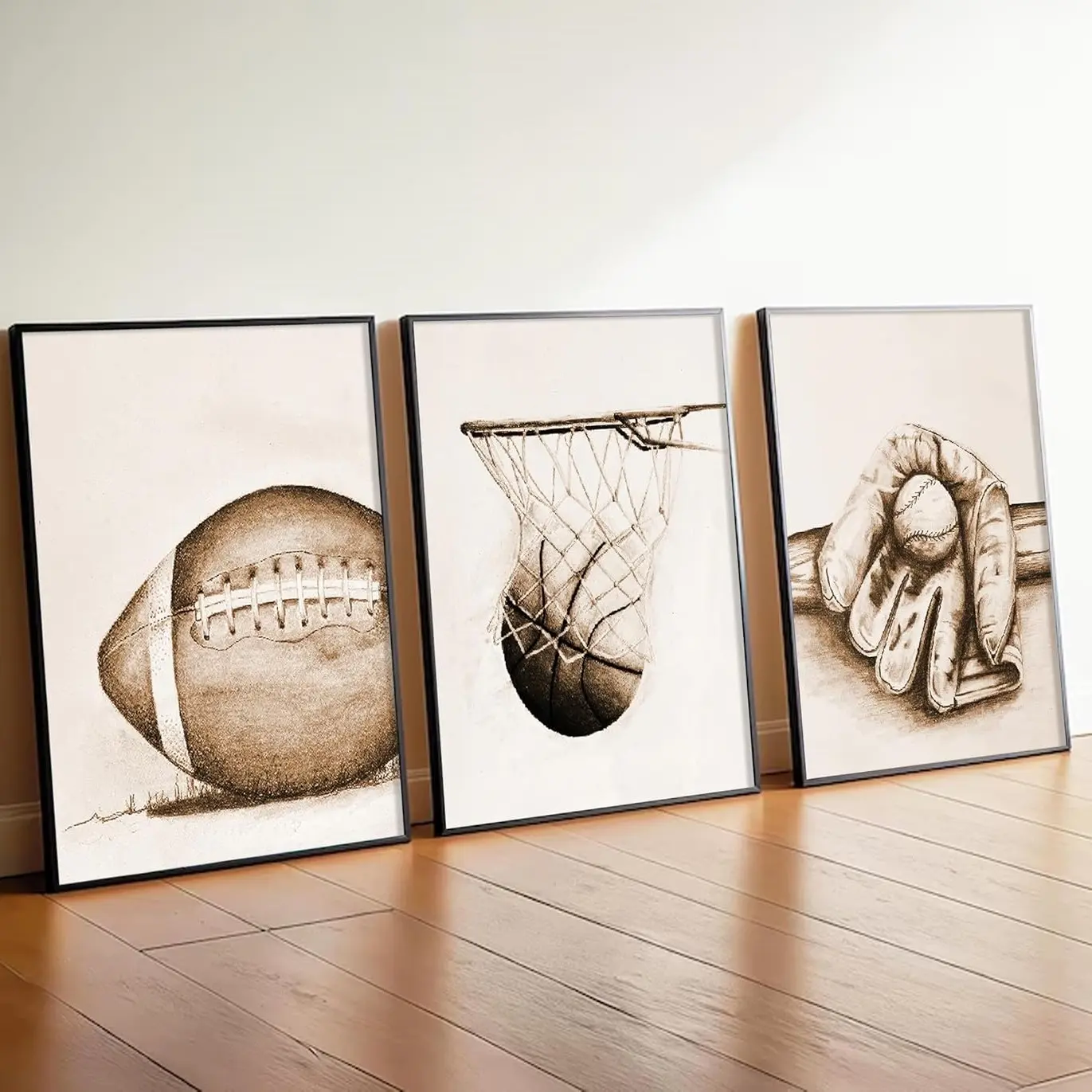 3pcs/set Frameless Nordic Athletic Theme Sport Basketball Soccer Canvas Painting Wall Art Baseball Posters and Prints Pictures for Kid's Room Home Decor Accessory Frameless