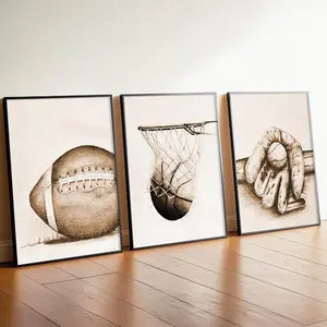 3pcs/set Frameless Nordic Sport Basketball Soccer Canvas Painting Wall Art Baseball Posters and Prints Pictures for Kid's Room Home Decor Frameless