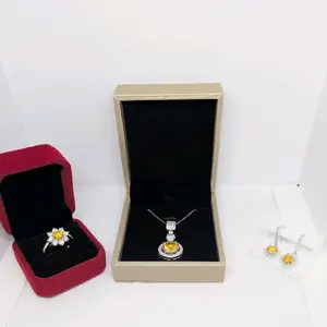 Womens Yellow Moissanite Jewelry Set. 6CT Chain, 1CT Ring & 1CT Earrings W/ GRA certificate (925 Silver)