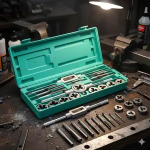 Heavy Duty Tap and Die Set, Industrial Thread Repair Kit for Metal and Wood, Precision Tapping Drilling Hand Tools with Wrench, Durable Manual Thread restorer for Automotive Repair and Home Use, Universal Pipe Sheet Material Fixing Equipment