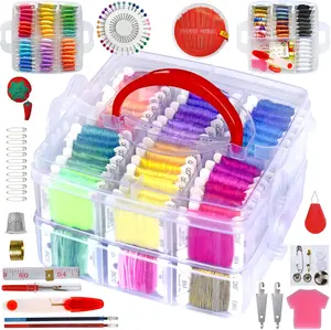 188 Embroidery Floss Set Including Cross Stitch Threads Friendship Bracelet String with 2-Tier Transparent Box Floss Bobbins and Cross Stitch Kits