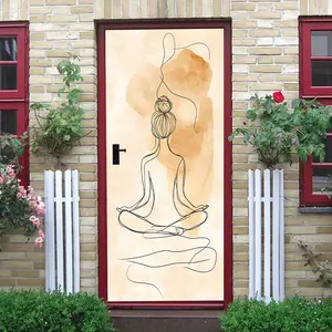 2pcs Modern Minimalist Yoga Girl Line Art Wall Sticker Meditation Theme Decorative Decal for Living Room Bedroom Self Adhesive Removable Wallpaper Mural Home Art Decor Yoga Lover Gift