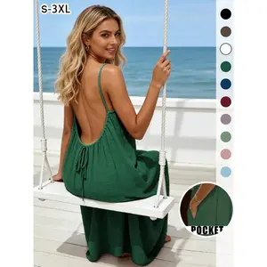 New Women's Backless Loose Fit Dress, Pocketed Sleeveless Sleepwear, Sexy Beach Cover-Up, Swimwear Cover Up, Swimsuit Cover, Swimsuit Cover Ups, Multiple Colors & Sizes Available