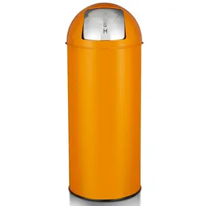 Orange 17 Gal / 65L Push Lid Trash Can Commercial Grade Heavy Duty Tall Commercial Trash Can Brushed Stainless Steel Matte Bin
