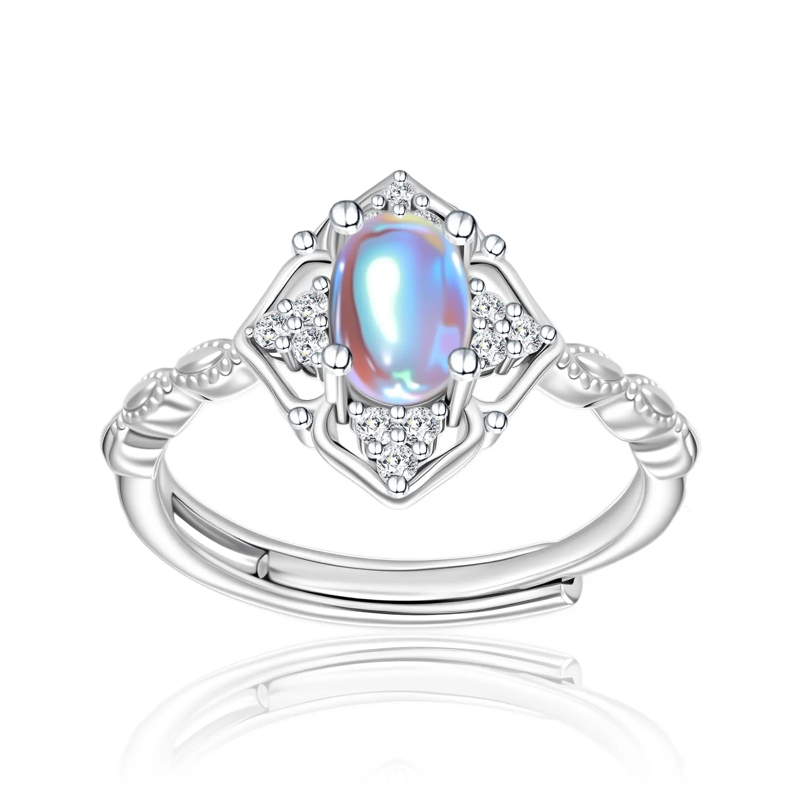 925 Sterling Silver Moonstone Ring Adjustable Gothic Vintage Design lady romantic holiday gift Filigree Statement Ring for Women Valentine’s Day, Anniversary & Christmas Gift party daily wear gift