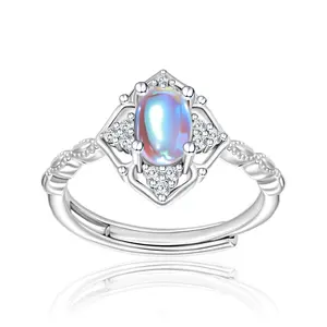 925 Sterling Silver Moonstone Ring Adjustable Gothic Vintage Design lady romantic holiday gift Filigree Statement Ring for Women Valentine’s Day, Anniversary & Christmas Gift party daily wear gift
