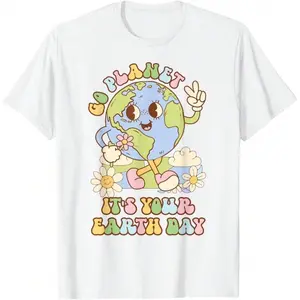 Shirt Showcasing Go Planet Its Your Earth Day Retro Earth Design, Soft & Easy to Clean,Perfect for Environmentalists, Fun Personality Graphic Tee