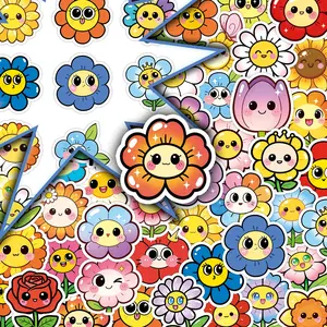 50 Sheets Cute Smiley Flower Stickers, Cartoon Aesthetic Decals for DIY Scrapbook, Journal, Phone Case, Laptop, Car Decoration
