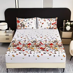 A 3pcs Multicolored Butterfly Print Bed Sheet Set, Featuring Soft And Comfortable Bedding Suitable for Bedrooms And Living Rooms. The Skin-Friendly Sheets Come in Vibrant Patterns, Making Them a Great Gift Choice for Family And Friends