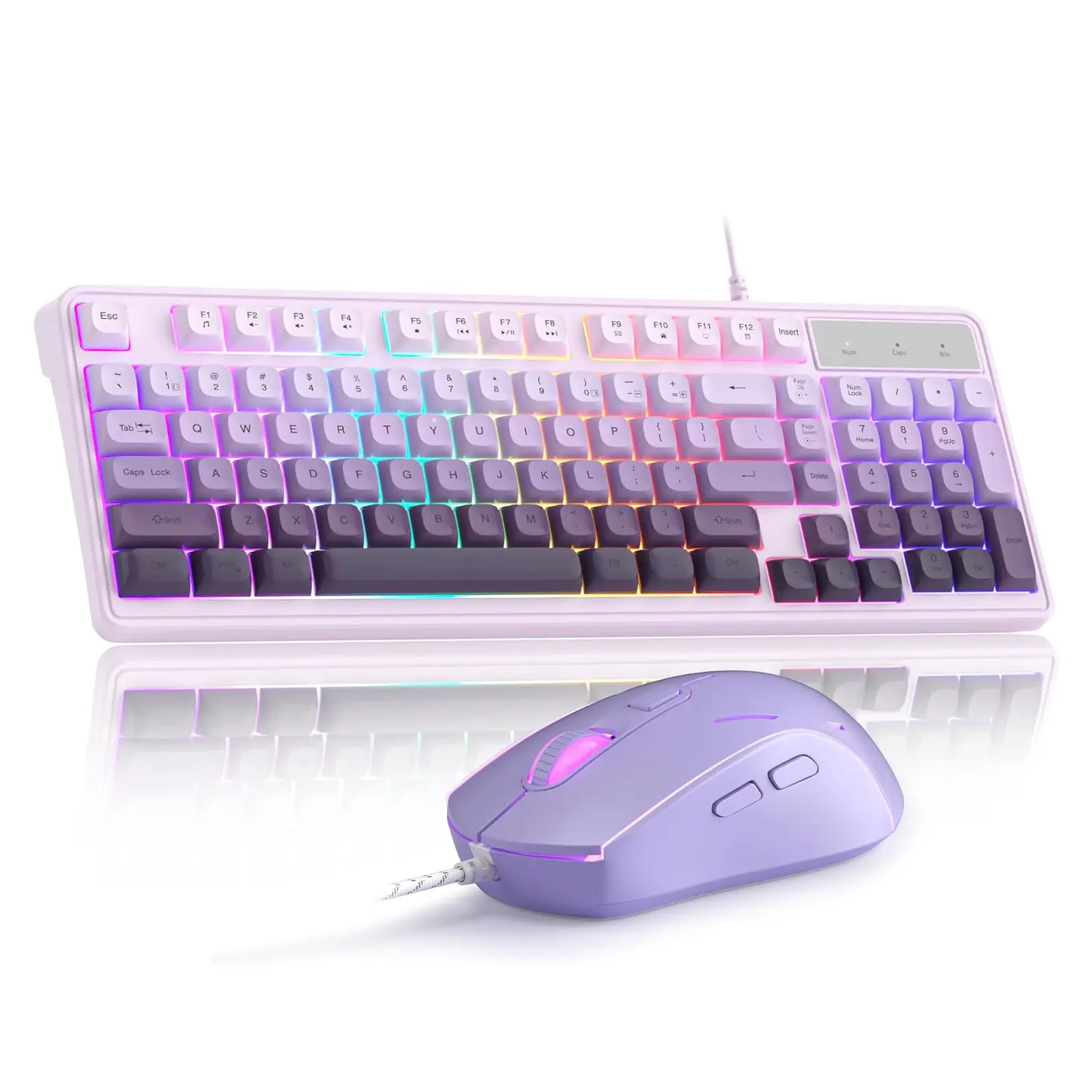 MageGee Gradient Purple Creamy Keyboard and Mouse Combo,MageGee GK980 Wired RGB Backlit Keyboard and Gradient Purple Gaming Mouse Combo,PC Keyboard and Adjustable Sensitivity Mouse for PC/loptop/MAC